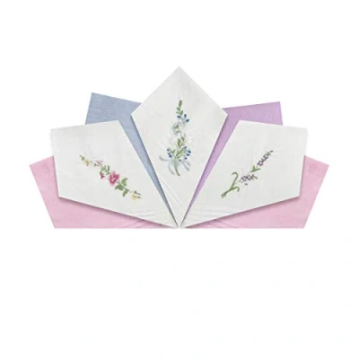 Imagen de Paquete de 7 pañuelos para mujer/mujer, varios diseños florales bordados y teñidos, 100% algodón, 29 x cm, Blanco, Talla única