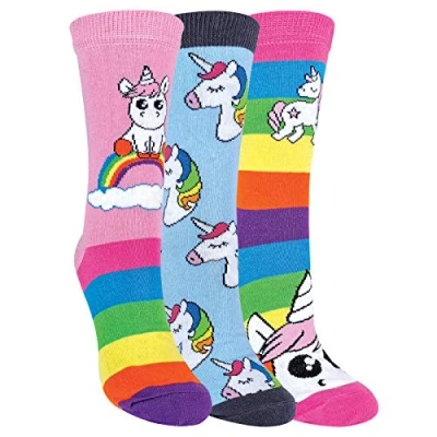 Imagen de calcetines de unicornio arcoíris a rayas para mujer, algodón novedosos paquete 3, Arco Iris, 4 7