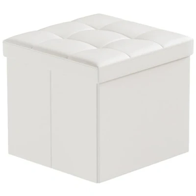 Imagen de BRIAN &amp; DANY Baúl Puff Taburete Plegable de Almacenamiento Banco Otomano Asiento, Piel sintética, 38 x cm, Blanco
