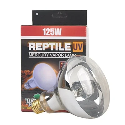 Imagen de LUCKY HERP Bombilla de vapor mercurio UVA UVB para reptiles, rosca tornillo, E27, R115, 125 vatios (transparente)