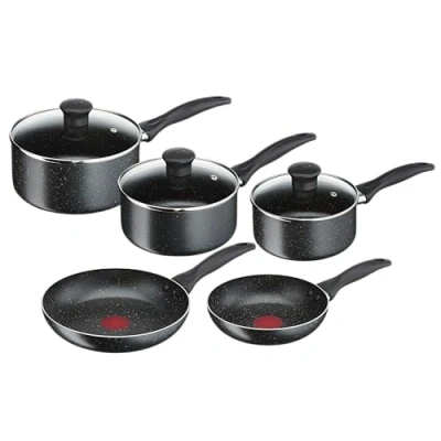 Imagen de Tefal Batería de Cocina Aluminio Bistro, Aluminio, Negro, 20 &amp; 24CM Frying Pans, 16 18 20CM Saucepans with Lids