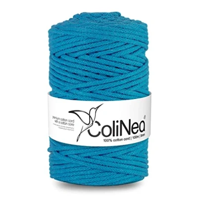 Imagen de ColiNea Cordón de Algodón con Núcleo Algodón, Cuarda Trenzada, 5 mm (Azul, 100 m)