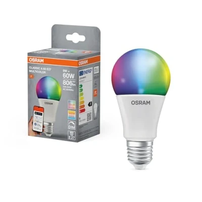 Imagen de OSRAM SMART+ RGBW, lámpara LED E27 con Matter over Wifi, especialmente diseñada para ALEXA configuración fácil un clic, reemplaza 60W, 2700 6500K, 16 millones de colores RGB, paquete 1
