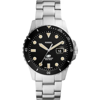 Imagen de Fossil Reloj para hombre Azul, movimiento de cuarzo, caja plateada acero inoxidable 42mm con correa inoxidable, FS5952, Plata