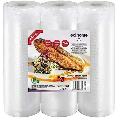 Imagen de Edihome, Bolsas Vacio Alimentos, 20x300cm, 3 Rollos, para Envasar al Conservación, Envasadora Vacio, BPA Free, Sous, Vide (3 Rollos 20cmx3m)