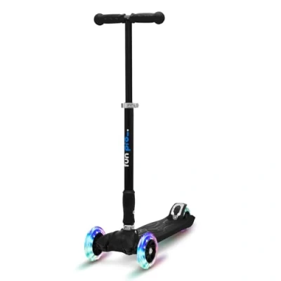 Imagen de fun pro Two Patinete El Seguro Premium para niños, con LED en Las Ruedas, Plegable, a Partir de 5 años, hasta 80 KG Carga, Certificado TÜV, Negro