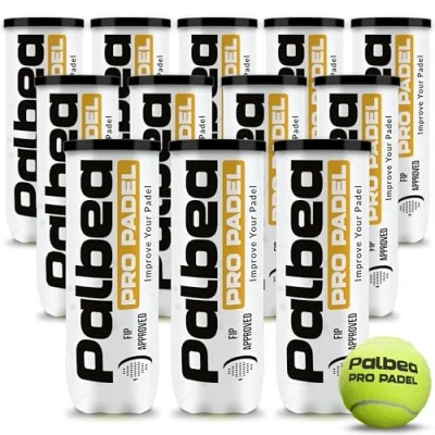 Imagen de Palbea Pro Padel Pelotas de Aprobadas por la FIP 1 Caja x 12 Tubos con Fieltro Alta Visibilidad HV. para Entrenamientos y Torneos. Presurizadas, Duraderas Rápidas.
