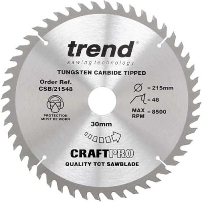 Imagen de Trend CraftPro Hoja de sierra circular TCT corte transversal, 215 mm diámetro x 48 dientes 30 interior, punta carburo tungsteno, CSB/21548