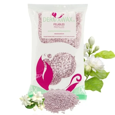 Imagen de Dermawax 800 gramos de CALIDAD extra Crystal Jasmine Premium Hot Wax Beads Film para depilación, depilación corporal, sin tira, hipoalergénica, colofonía pieles sensibles