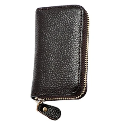 Imagen de iSuperb Llavero de piel con doble cremallera para hombres y mujeres, 11,5 x 6,5 2,2 cm, café, 11.5x6.5x2.2cm, Clásico