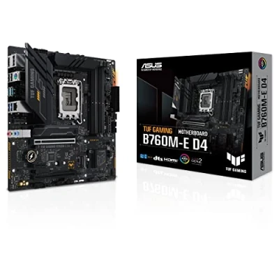 Imagen de TUF GAMING B760M E D4 Placa base Intel B760 (LGA 1700) mATX con DDR4, PCIe 4.0, 2x M.2, 10+1 DrMOS, 2.5Gb Ethernet, M.2 vertical (Key E), Wi Fi, USB 3.2 Gen 2 Tipo A, C, Aura Sync