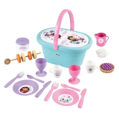 Imagen de Smoby La Casa de Muñecas Gabby Cesta Picnic con 2 Juegos Vajilla, Pegatinas, Jarra Leche, Azucarero, hasta 21 Accesorios, A Partir 3 años (7600312506)