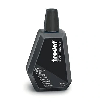Imagen de Trodat 7011 Bote de tinta negra para rellenar almohadillas o 60 ml, a base agua sellar documentos, huellas limpias y nítidas, tapón plegable