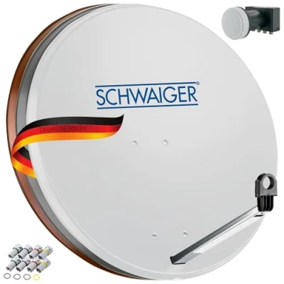 Imagen de Sistema Sat 500 de SCHWAIGER Juego satélite Antena parabólica Quad LNB Digital 8X F Plug 7mm Acero Completo Gris Claro 75 x 85 cm