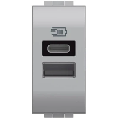 Imagen de Bticino NT4191Ac Cargador USB con Dos entradas Tipo A E C, para Instalar en la Placa Livinglight, Cargar un Dispositivo electrónico de hasta 15 W o Dispositivos Conjuntos, 1 módulo, Tech