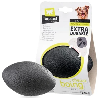 Imagen de Ferplast Juguete Perro, en Material Duradero, No Tóxico, Resistente a Mordeduras, para Higiene Dental del Rebota y Flota, CHEWA Boing Rugby Pelota, Juguetes Perros Grandes, Negro