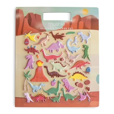 Imagen de Libros de Pegatinas reutilizables Mushie (Dino) esponjosas y removibles Actividad arte manualidades para niños