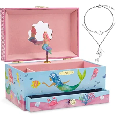 Imagen de Jewelkeeper Caja musical sirena y juego de joyas niñitas 3 regalos para niñas