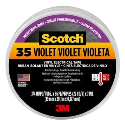 Imagen de 3M 80611211634 Scotch 35 Cinta Eléctrica de Vinilo para Marcación en Color, 19 mm x 20 m, 1 Rollo, Violeta