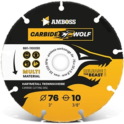 Imagen de Disco de corte carburo tungsteno Ø 76mm diámetro para amoladora angular (Flex,Bosch, etc., madera (con clavos), plástico, yeso, hoja sierra universal, cortador velocidad