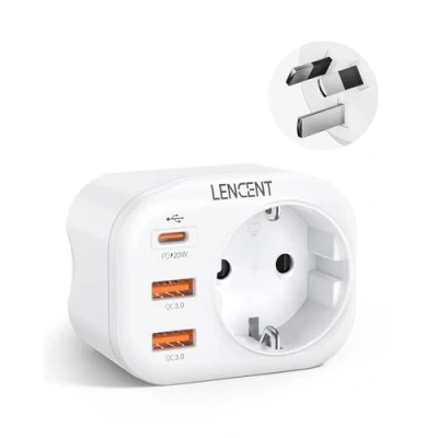 Imagen de LENCENT Adaptador Enchufe Australia, China Viaje con Carga Rápida QC3.0+PD20W, Europa España Portugal 2 Pin a 3 AU para China, Nueva Zelanda, Argentina, Tipo I