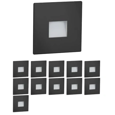 Imagen de ledscom.de 12 LED luz de escalera/luz pared empotrada FOW para interior y exterior, downlight, angular, negro, 85 x 85mm, blanco frío
