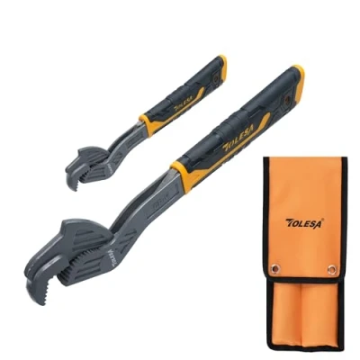 Imagen de TOLESA Universal CR V Alicates de tubo autoajustables con mandíbula ancha 9 43 mm, 2 unidades, pinzas ajuste rápido para cocina, baño, espacios estrechos