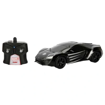 Imagen de Jada Toys Marvel Black Panther RC Lykan Hypersport Coche teledirigido con Mando a Distancia, hacia adelante y atrás, Izquierda Derecha, Escala 1:16, función de Carga USB, Color Negro