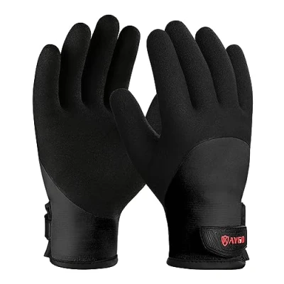 Imagen de KAYGO guantes de trabajo impermeables y cálidos, recubrimiento látex mano completa, revestimiento térmico, para trabajos al aire libre en invierno congeladores (Negro, talla 7)