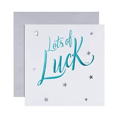 Imagen de Hallmark Tarjeta de buena suerte, diseño contemporáneo estrellas y corazones en relieve