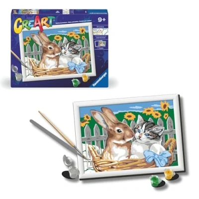 Imagen de Ravensburger CreArt Serie D Classic: Amigos en la Canasta, Kit para Pintar por Números, Contiene una Tabla Preimpresa, un Pincel, Colores y Accesorios, Juego Creativo Niños Niñas 9+ Años