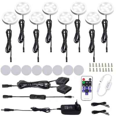 Imagen de AIBOO LEDCocina Regulable Debajo de La Luz del Gabinete con Control Remoto Inalámbrico por RF,Iluminación Empotrada en LED,8 Paquetes Luces LED 12V16W Pantalla(Blanco Frio 6000K)