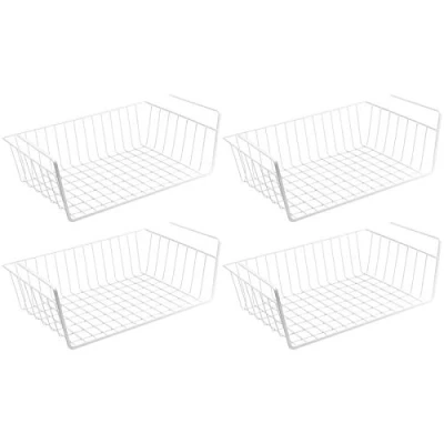 Imagen de WELLGRO Cestas metálicas para armarios colgantes aprox. 41 x 25 14 cm (LxBxH) crean espacio extra blanco, Juego de 4