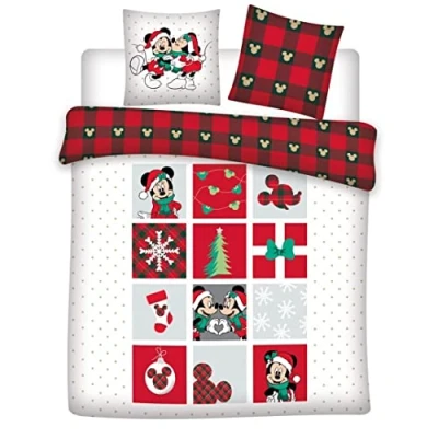Imagen de Parure de lit double réversible Disney Mickey et Minnie Noël Blanc Rouge 220 cm x 240