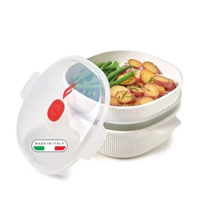 Imagen de Snips, Vaporera Microondas con 2 cestas, 4 LT, Cocinar al Vapor 26,5 x 22 13,5 cm, Color Blanco, Made in Italy,Bpa Free