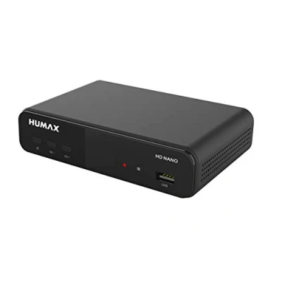 Imagen de Humax Receptor Digital HD Nano de satélite 1080P HDTV Sat Receiver con fuente alimentación 12 V para camping, Astra preinstalado, HDMI, SCART, DVB S/S2, sin cable HDMI