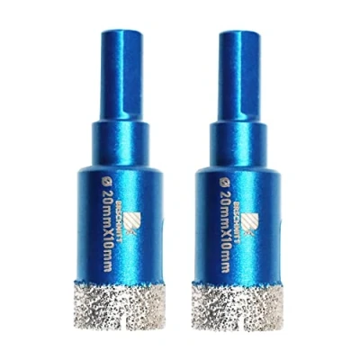 Imagen de BRSCHNITT Juego de brocas núcleo diamante seco, 2 unidades/paquete 4/5 pulgadas (20 mm) con vástago triangular para azulejos porcelana, cerámica, piedra, granito, mármol