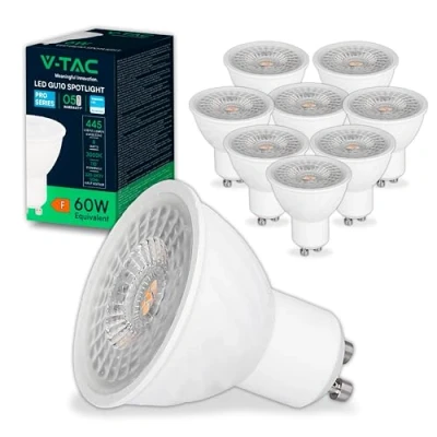 Imagen de V TAC 10x Bombillas LED GU10 6W (Equivalente a 6W) Chip SAMSUNG 445 Lumen Spot Alta Luminosidad Bombilla Máxima Eficiencia y Bajo Consumo 3000K Blanco Cálido