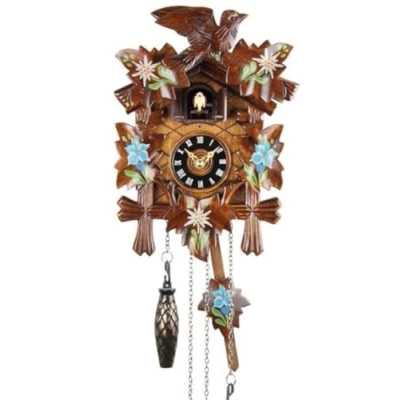 Imagen de Eble Reloj de cuco 22 cm madera auténtica pintada, con sonido, funcionamiento a pilas y mecanismo cuarzo