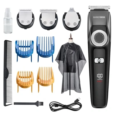 Imagen de Kit de Aseo Facial 3 en 1 BarberBoss, Cortapelos, Detallador y Recortador Barba, Cortadora Pelo para Hombres, Dial Control Precisión, 4 Peines Guía, 100% Impermeable, QR 6086