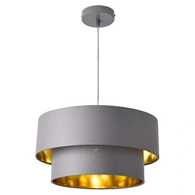 Imagen de lux.pro Lámpara Colgante de Techo 149 cm con Cable E27 60W Luz Efectiva Iluminación Interior 230V 50Hz Interruptor Pared Diámetro Pantalla 40 Gris y Dorado