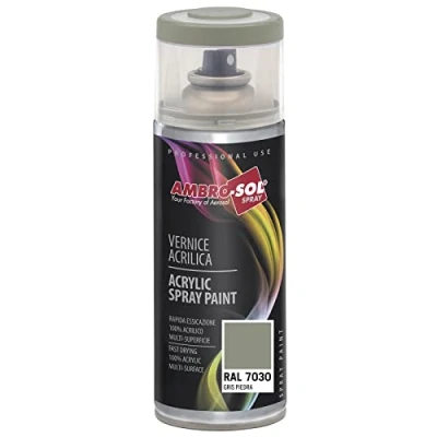 Imagen de AMBRO SOL Pintura acrílica en spray, color Gris Piedra, RAL 7030, resultado profesional múltiples superficies, exteriores e interiores, 400 ml