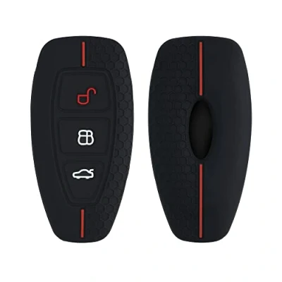 Imagen de kwmobile Carcasa Compatible con Llavero de Ford Llave Coche Keyless Go 3 Botones Funda para Mando Silicona Negro/Rojo