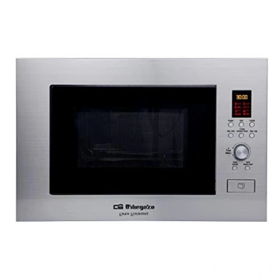 Imagen de Orbegozo MIG 2330 Microondas encastrable, 23 litros, cuerpo acero inoxidable, función grill, modo combi, protección infantil, 900 W