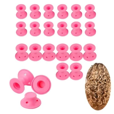 Imagen de TRIXES 24 X Rizadores de Cabello Presente para Ella, un Estilo Peinado sin Esfuerzo Calor Silicona Color Rosa Ruleros
