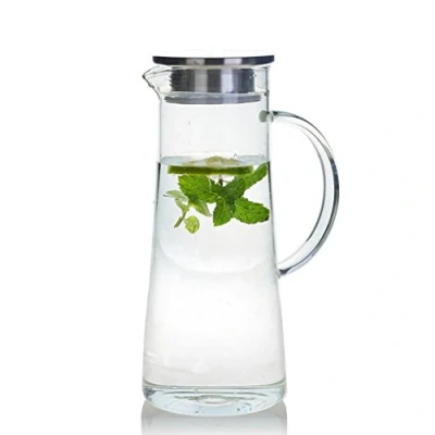 Imagen de GuDoQi Jarra Agua, de Vidrio 1.4 Litros, Borosilicato con Tapa y Mango, Botella para Jugos, Leche, Bebidas Frías o Calientes
