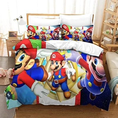 Imagen de Juego De Ropa Cama 3D Super Mario Bros Estampado Funda Edredón Suave Transpirable Hipoalergénica Microfibra con Cremallera Nordica para Niños Y AdultosSingle（135x200cm）