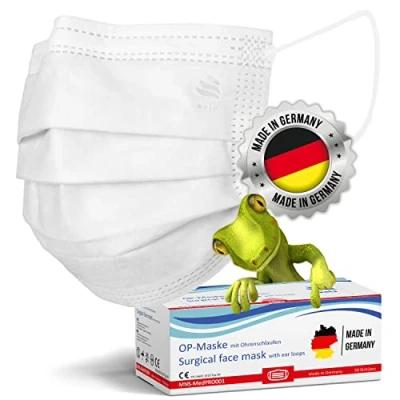 Imagen de kela, 100x Mascarillas Quirúrgicas, Blanco, Fabricado EN Alemania, Mascarilla Medicas Homologadas para Adultos, Material Oeko tex, DIN 14683 Tipo IIR BFE &gt;99,8%, 3 Capas y Sin Grafeno,
