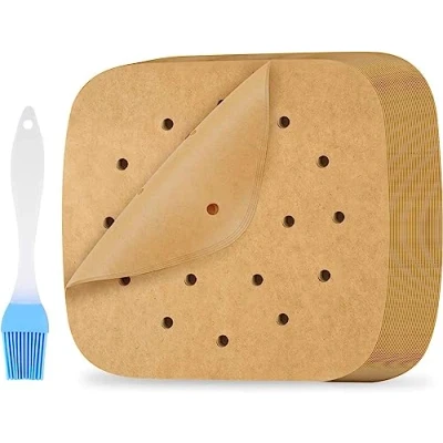 Imagen de MengQiLe freidora de aire (200 unidades, papel horno perforado, 20 cm, antiadherente, sin blanquear, para sartén, horno, microondas y caliente)