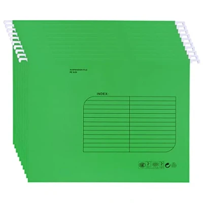 Imagen de archivadores colgantes Foolscap con pestañas (paquete de 25, verde) Carpetas reforzadas para oficina, escuela, organización del hogar